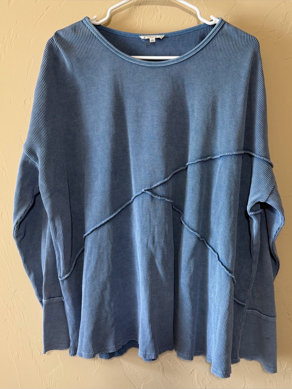 easel Dusty Blue Scoop-Neck Waffle Knit Pullover